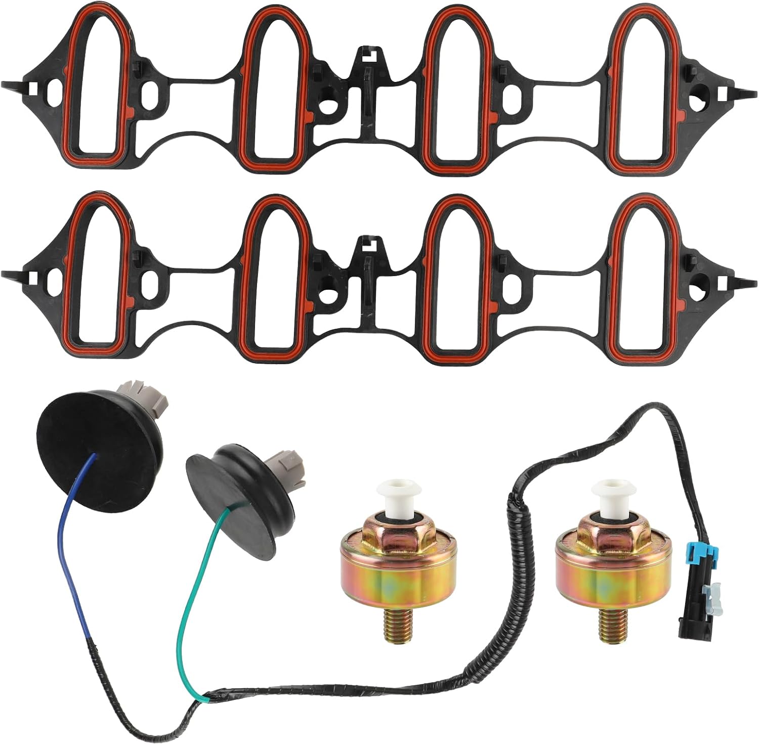 Dual Knock Sensors With Wiring Harness/Ignition Detonation Sensor/Intake Manifold Gasket Kit - Compatible With Pontiac GTO, Cadillac Escalade, Chevy Express - MS4657