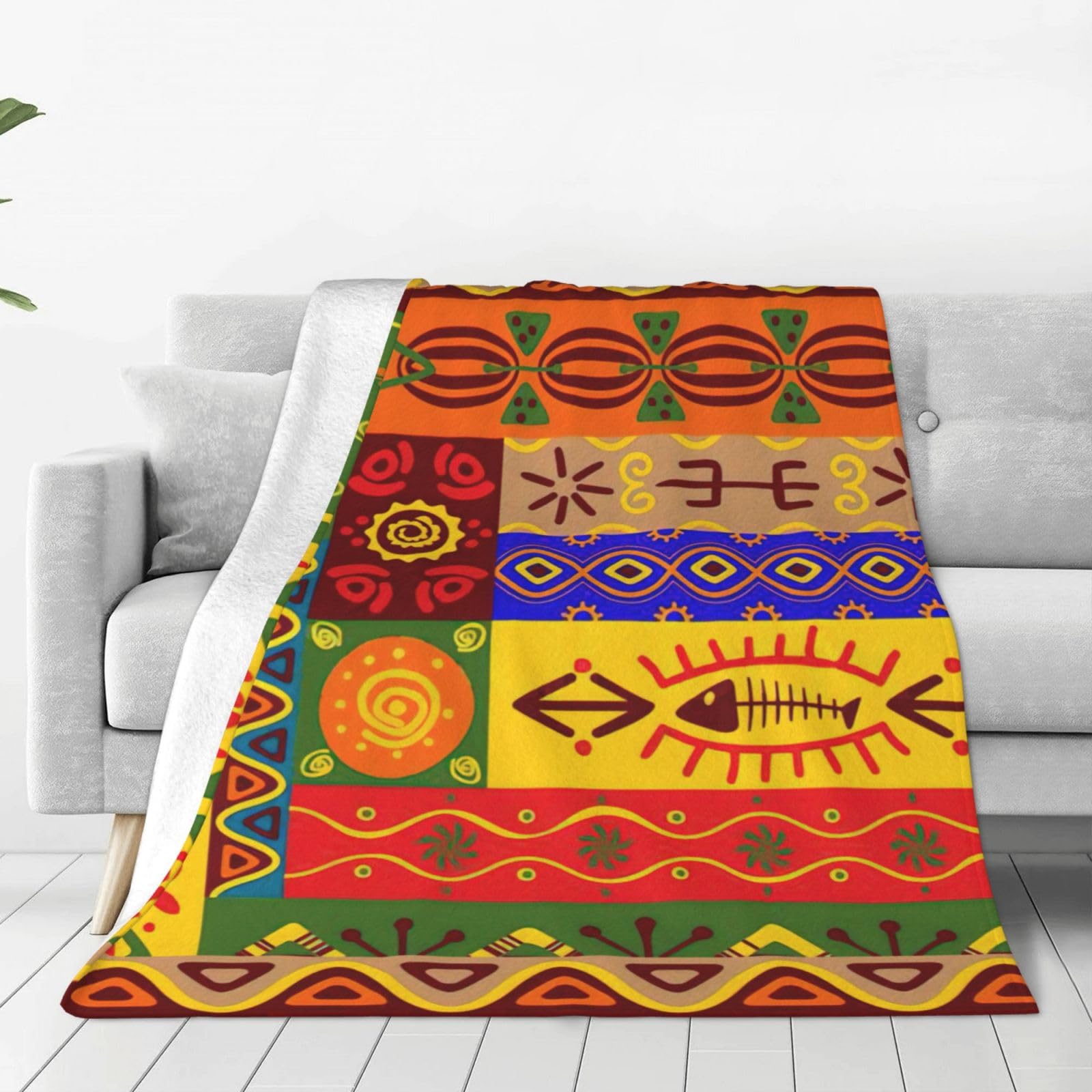 WURTONAfrican National Patterns Print Anti-Pilling Flannel Ultra-Soft Micro Blanket All-Season Cozy Living Room 40"X30"