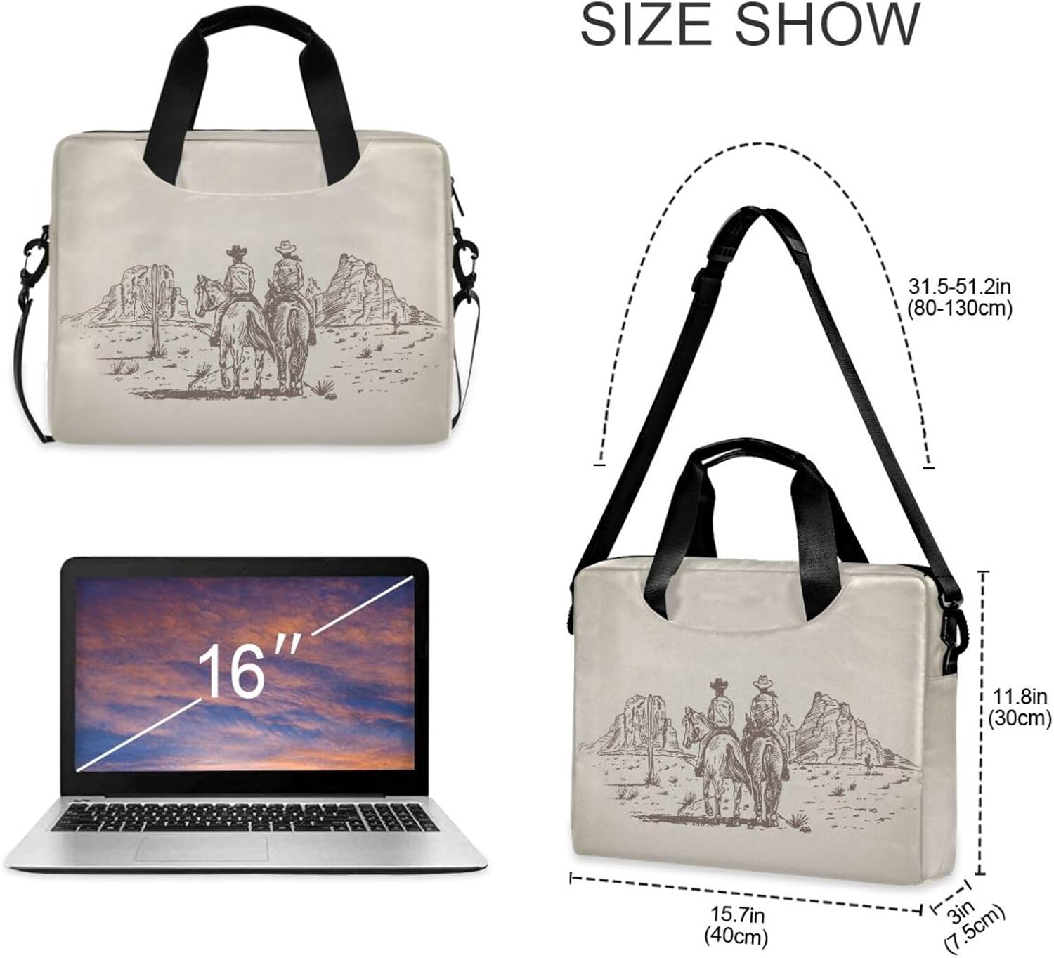 Western Desert Cowboy Laptop Case 15.6 inch Computer Bag Waterproof Laptop Briefcase Laptop Bag for Women & Men