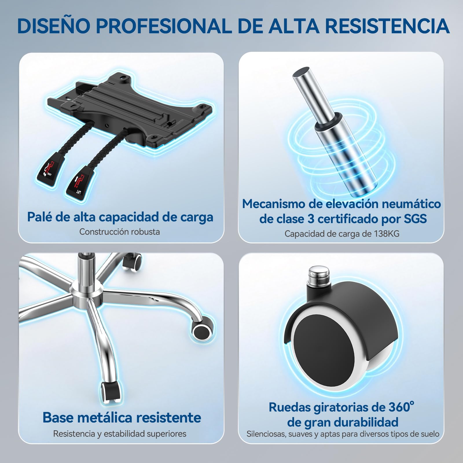 rattantree 150kg Silla Oficina Ergonómica Malla reposabrazos 3D | Respaldo reclinable con cabecero, altura regulable, ruedas silenciosas, apta teletrabajo y gaming, montaje sencillo, gris