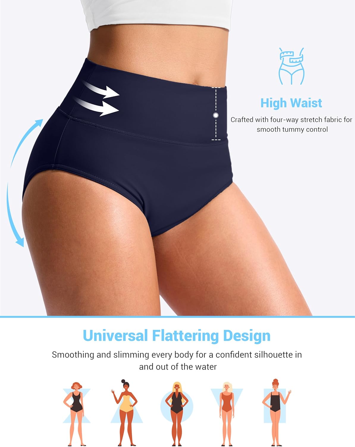 G Gradual Women's High Waisted Bikini Bottoms Tummy Control Swim Bottom Full Coverage Bathing Suit Swimsuit Bottoms for Women
