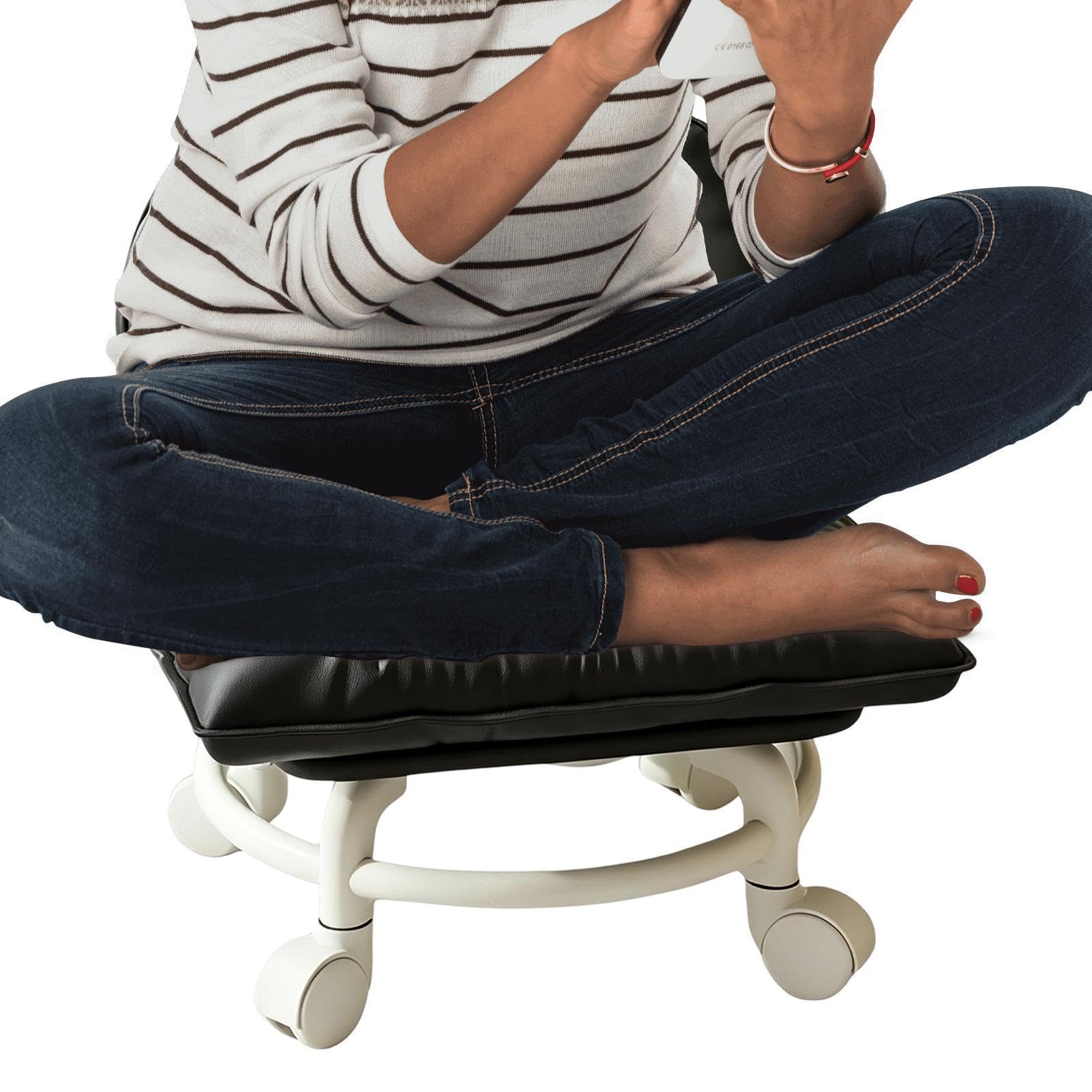 Rolling Backrest Chair Mobile PU Leather Thick Cushion Padded Seat