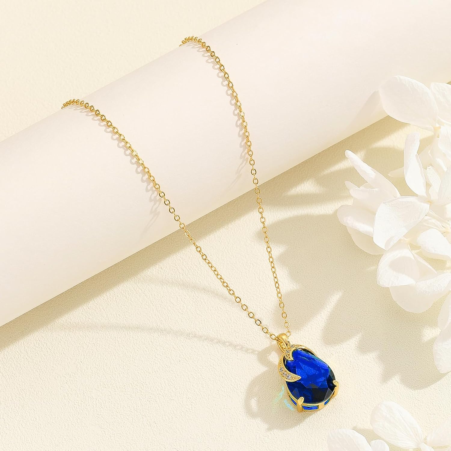 VONSSY Classic Oval Pendant Gemstone Necklace | Crystal Ruby Waterdrop Birthstone Emerald Necklace | 18K Platinum Gold Plated Chain | Jewelry Gift for Mother Wife Girlfriend - Image 5