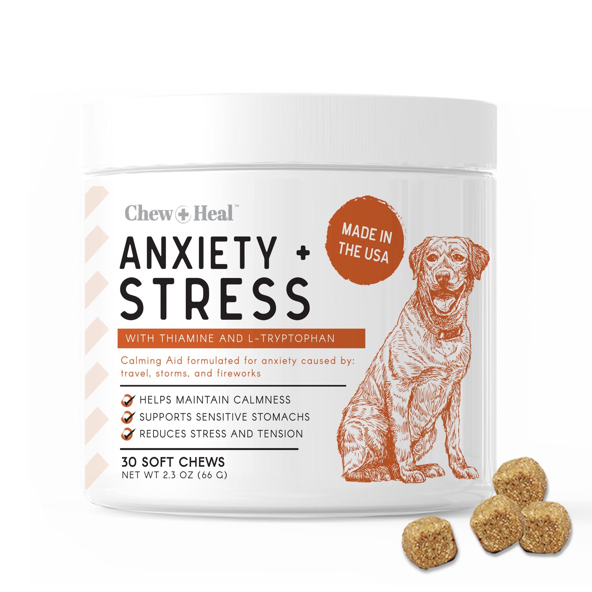 Buy Chew + Heal Dog Calming Treats 30 Soft Chews, Anxiety Supplement