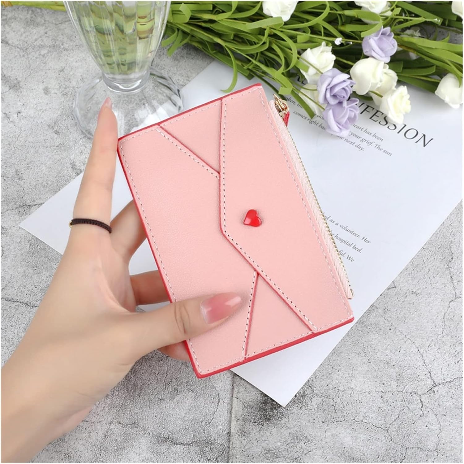 Women Leather Business Card Holders Short Mini Cute Thin Wallets Small Coin Purse Money Bag Cover Organizer Case (Color : A)