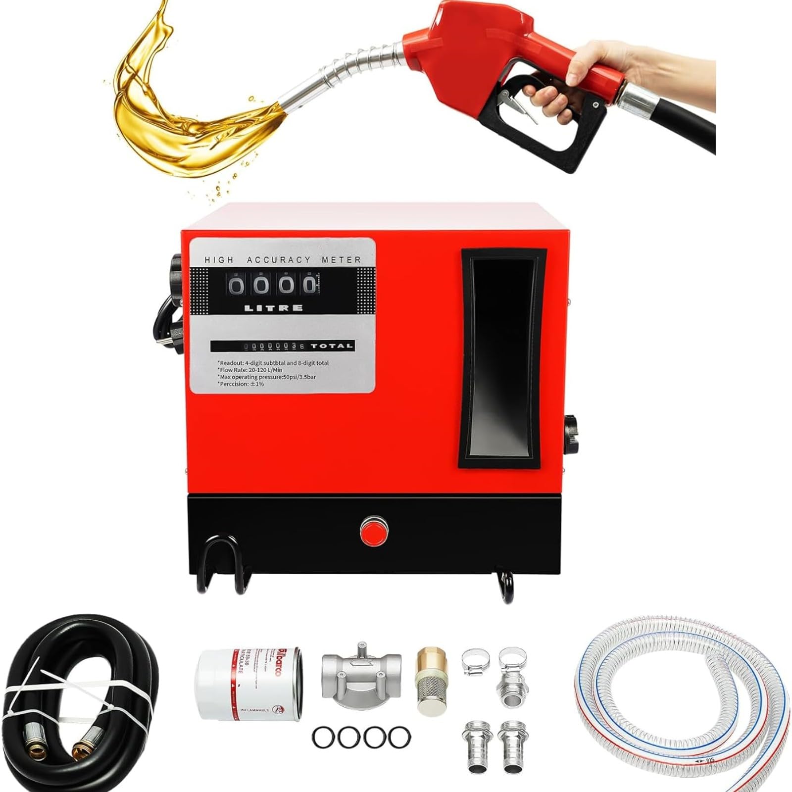 Pompa diesla 550 W, 230 V, samozasysająca, 60 l/min, samozasysająca, pompa paliwowa, automatyczne wyłączanie, pistolet na olej opałowy z wężem do diesla, automatyczna dysza, filtr