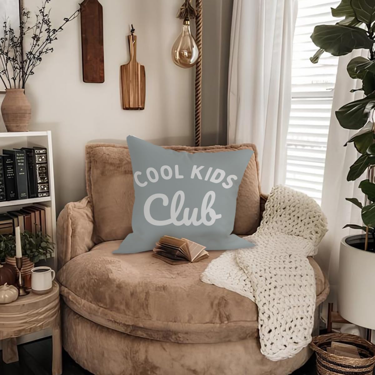 Boys Girls Room Decor, Cool Kids Club Pillow Cover 18x18, Preppy Grey Decorative Throw Pillow Case for Toddler Kids Bedroom Playroom Nursery