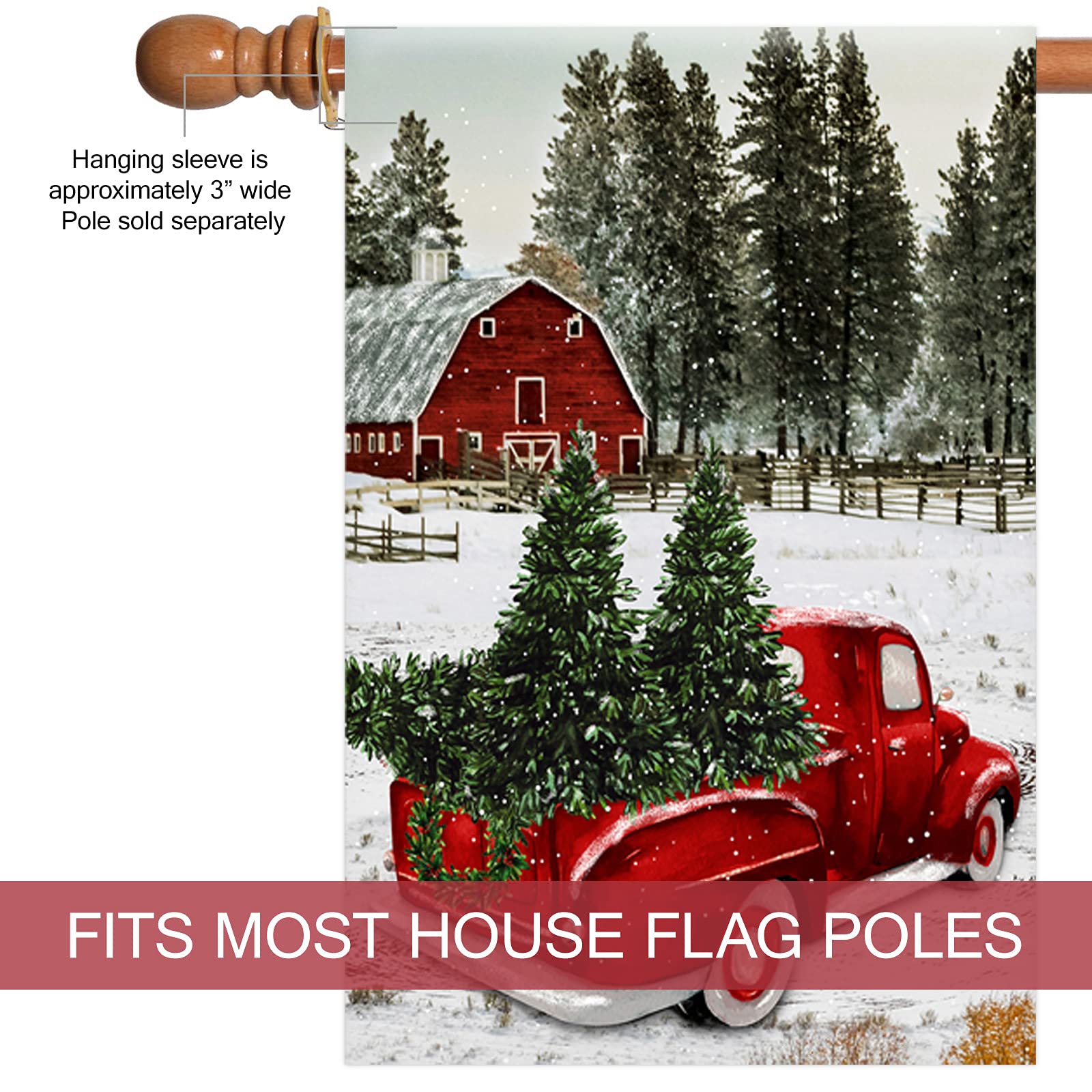 Texupday Welcome Winter Christmas Red Truck Decoration Snow Scene Holiday House Flag Outdoor Yard Flag 71 cm x 101.6 cm