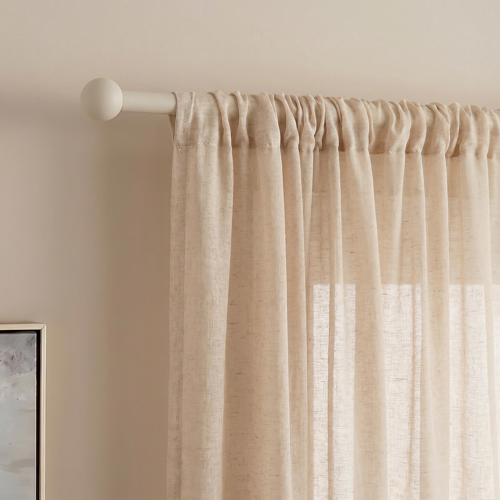 OHS Curtain Pole Ball 16mm Curtain Rail Curtain Rod, Natural - 120-220cm