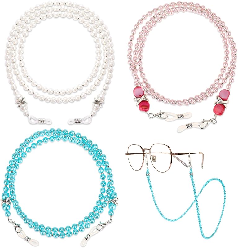3 Pcs Eyeglasses Chains Pearl Eyeglass Chain Beaded Eyeglass Chain for Women Stylish Sunglasses Beaded Eyeglasses Strap Lanyard Elegant Eyewear Retainer Chains