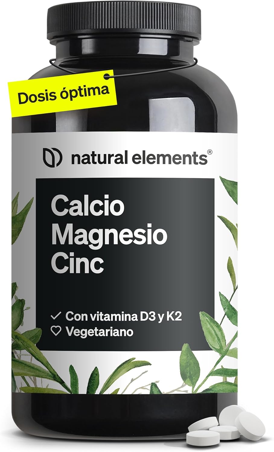 Calcio Magnesio Zinc + Vitamina D3 y K2 (MK7) - Apoya huesos, muscular y sistema inmune - 360 Tabletas para 6 meses - Sin adivitos innecesarios, probado en laboratorio en Alemania