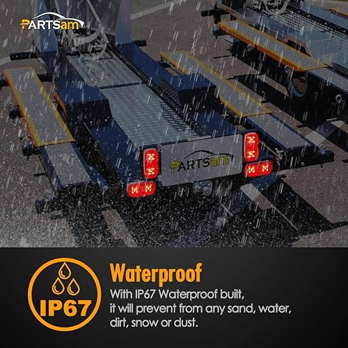 Miniatura 7 de Partsam 14 luces LED de doble diana rojaámbar, luz lateral, luz de humo, luces de marcador LED de ojo de tigre, luz LED rectangular rectangular de 4