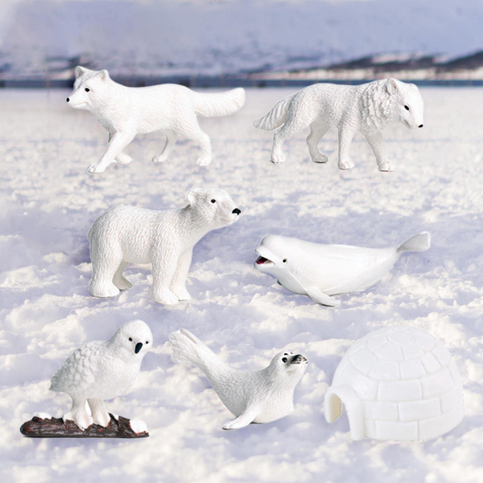 6X Modello di Animali Artici Statue in Miniatura Giocattoli di Plastica per Bambini Regalo Scaffale Decorazione