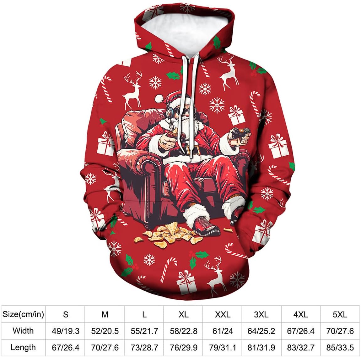 Christmas Hoodie Funny Santa Claus Print Sweatshirt Pullover for Men Women - Image 6