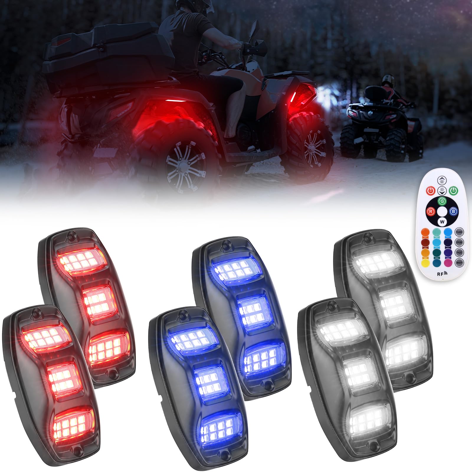 KEMIMOTO 6 Pods LED Rock Lights for Truck UTV, APP/RF Dual Control Underglow Multicolor Neon Light Pod Universal Lighting for ATV, Car, Golf Cart, RV, Compatible with Can-Am X3 Polaris RZR Sportsman