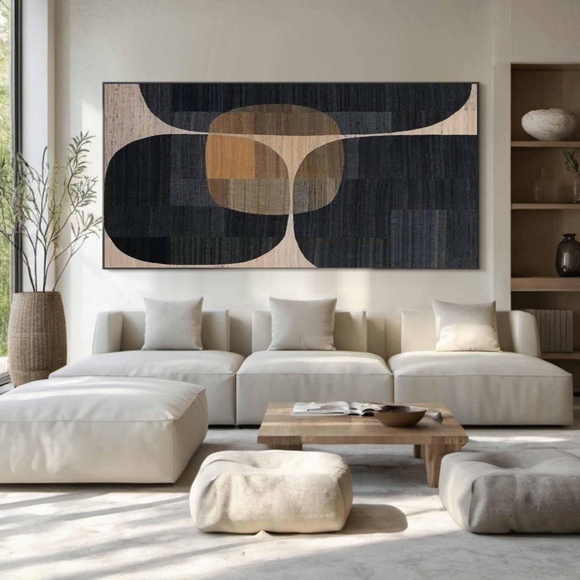 UUDEZO Abstrakcyjny obraz w kolorze czarnym i brązowym, obraz na płótnie Wabi-Sabi, dekoracja ścienna do biura (60 x 120 cm)