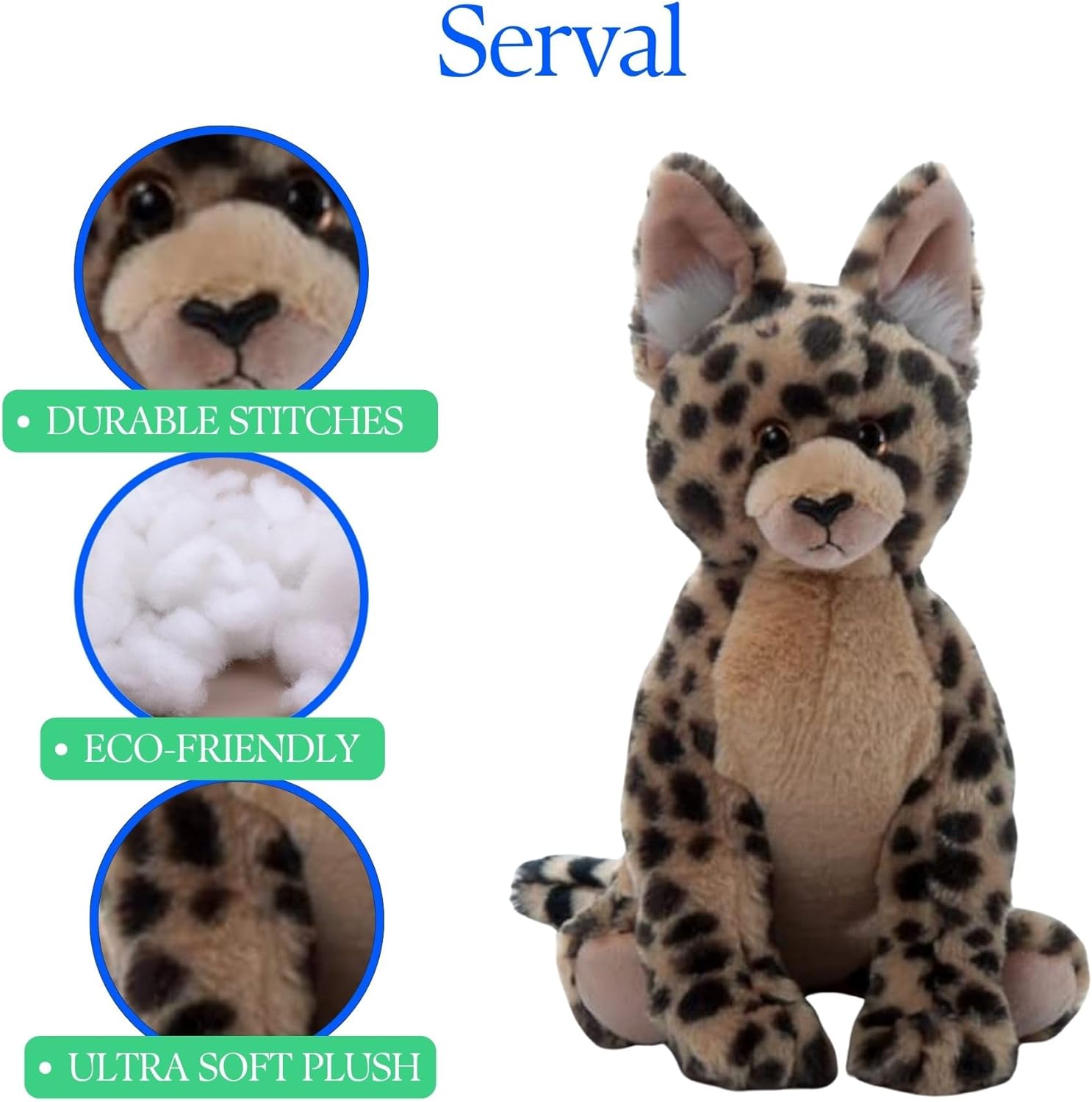The Petting Zoo Serval Stuffed Animal Plushie, Gifts for Kids, Wild Onez Zoo Animals, Serval Plush Toy 12 inches