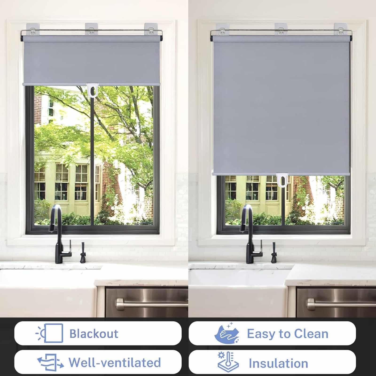 Store Enrouleur À Ventouse,Stores De Fenêtre Occultants,Store À Rouleau Rétractables,Pare-Soleil Sans Perçage,Rideaux Thermique Temporaire Facile À Installer Pour Maison Bureau,Grey-97x150cm/38x59in