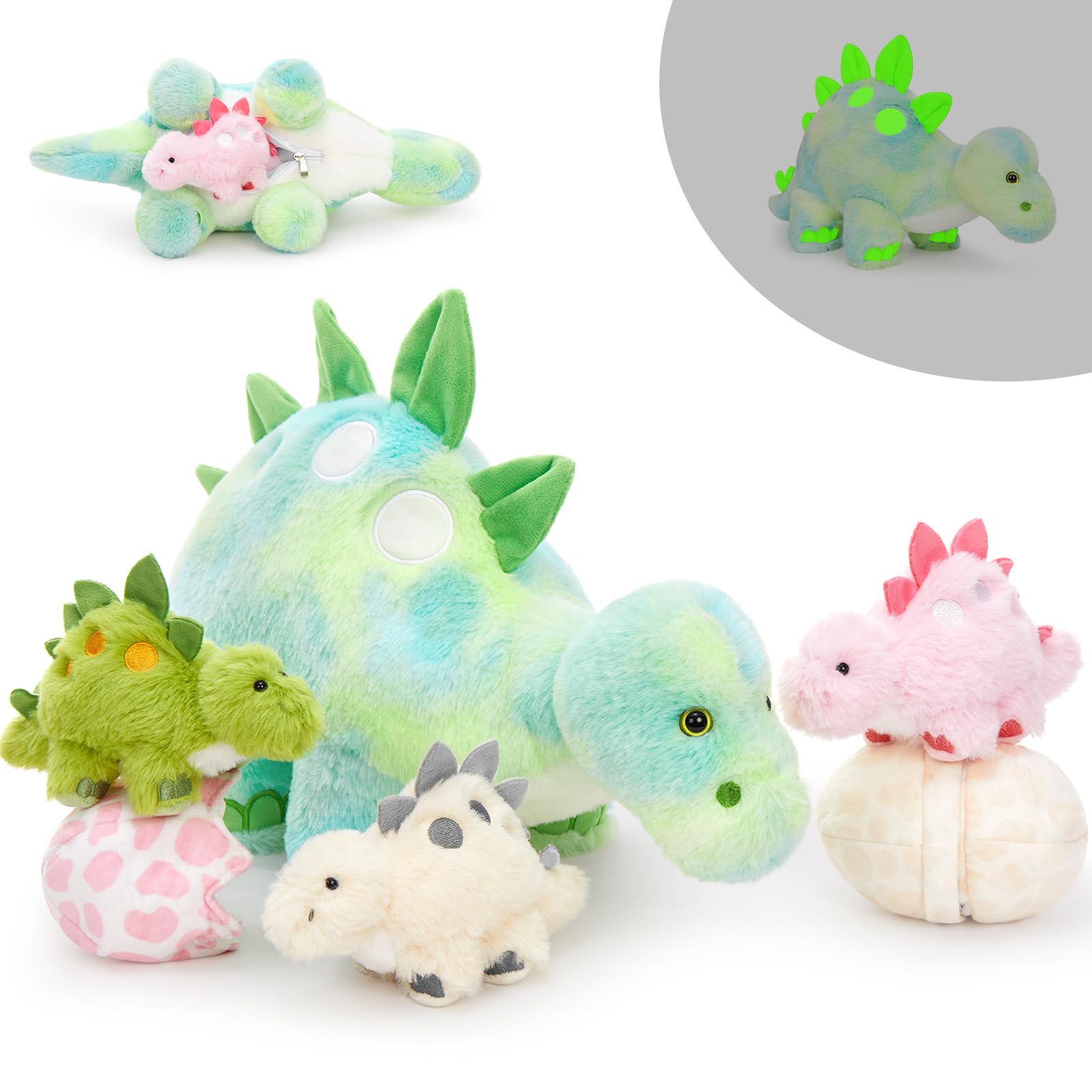 MaoGoLan 47cm Giant Stegosaurus Teddy, Glow In Dark Mommy Dinosaur Stuffed Animals with 5 Babies Inside, Cuddly Dino Gift for Kids Birthday Christmas โ image 1