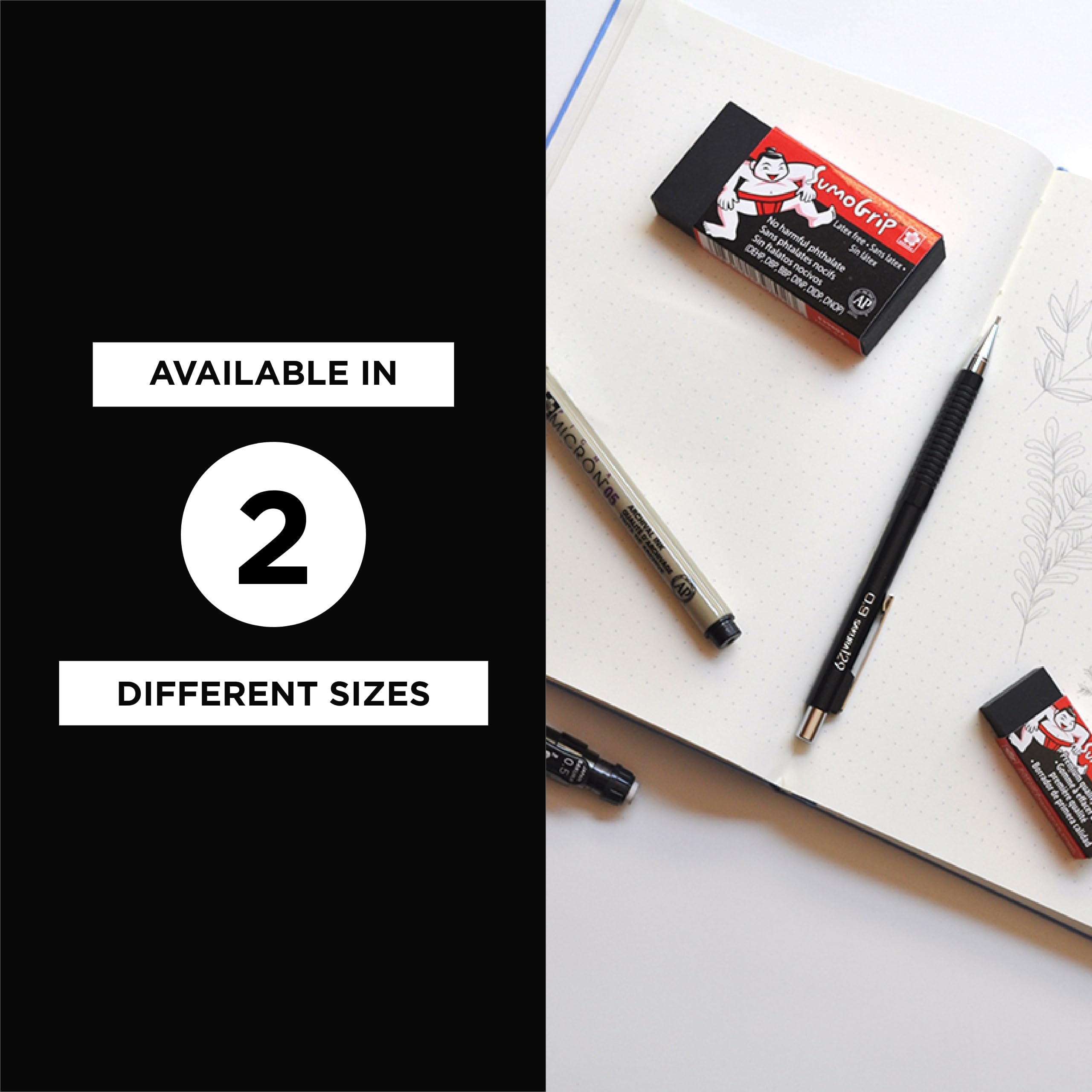 Sakura SumoGrip Block Eraser - Microporous Erasers for School, Drawing, and Writing - Black Color - Large Size B300