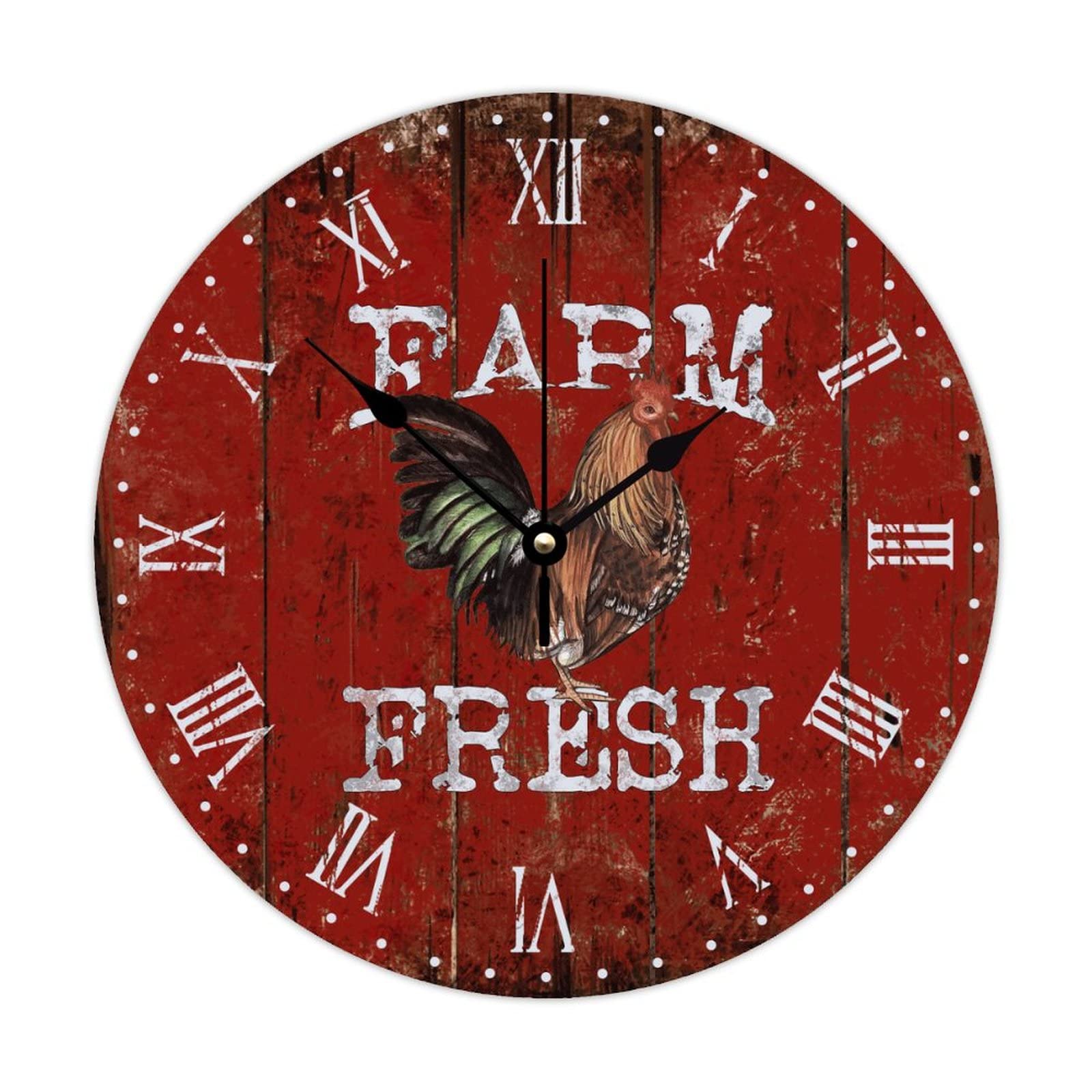 Horloge ronde en bois avec coq style vintage rétro 38 cm pour cuisine