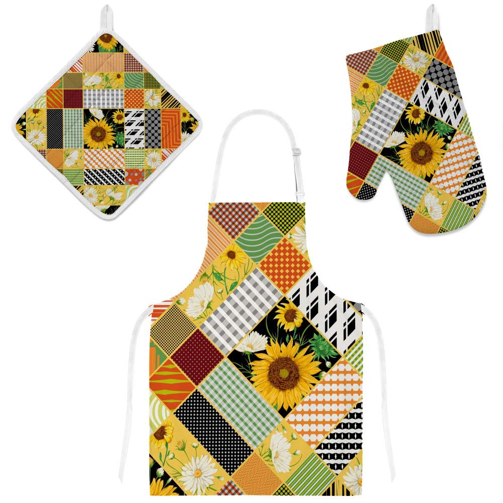 Tabliers de cuisine de qualité lot de 3 avec gants et maniques textiles durables