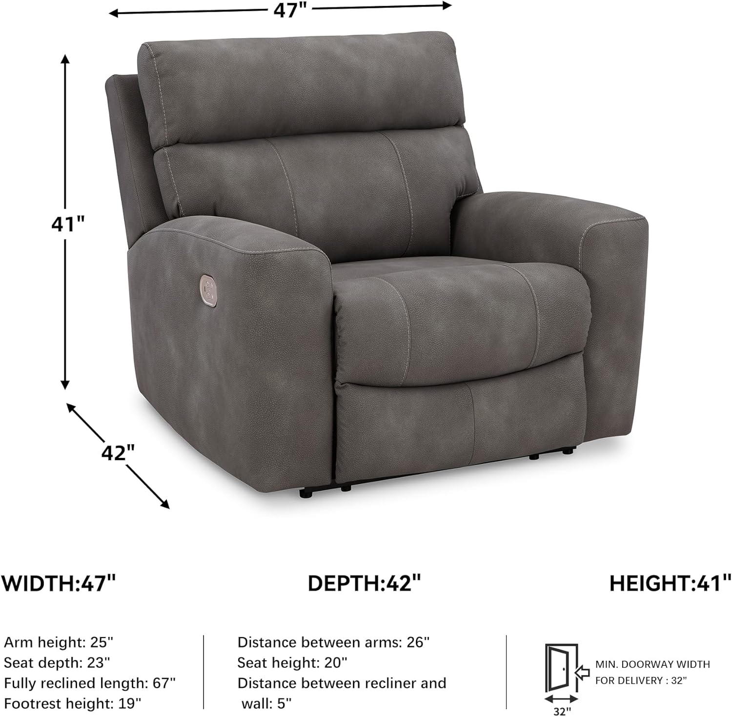 Signature Design by Ashley Next-Gen DuraPella Contemporary Faux Leather Wall Hugger Power Recliner with Adjustable Headrest and USB Ports, Dark Brown