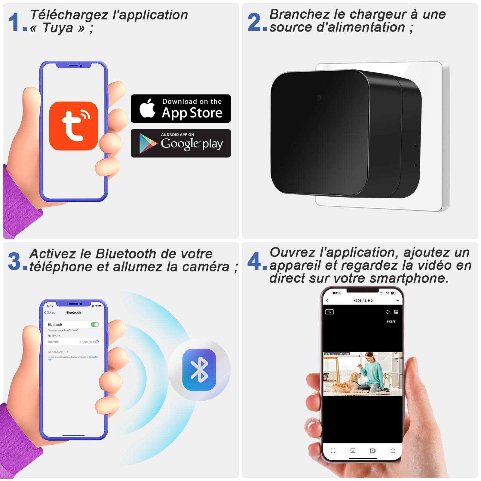 Caméra Espion WiFi 5G Cachée dans Chargeur USB Mini 1080P Détection Mouvement Enregistrement Boucle Visionnage à Distance Normes Européennes