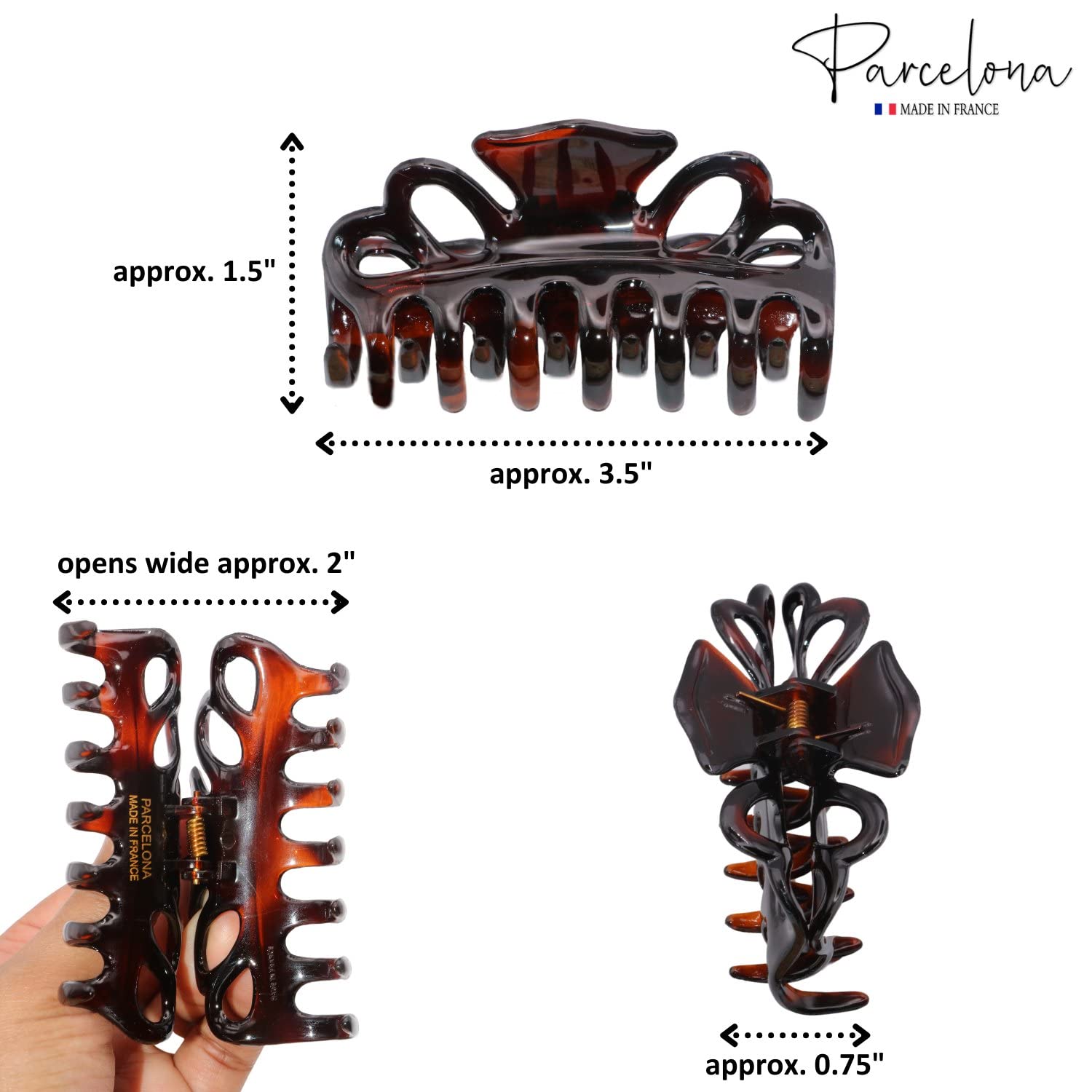 Parcelona French Double Loop Tortoise Shell 3.5" Celluloid Acetate Hair Claw Clips Clamp Clutcher Women Hair Accessories, Made in France - Image 6