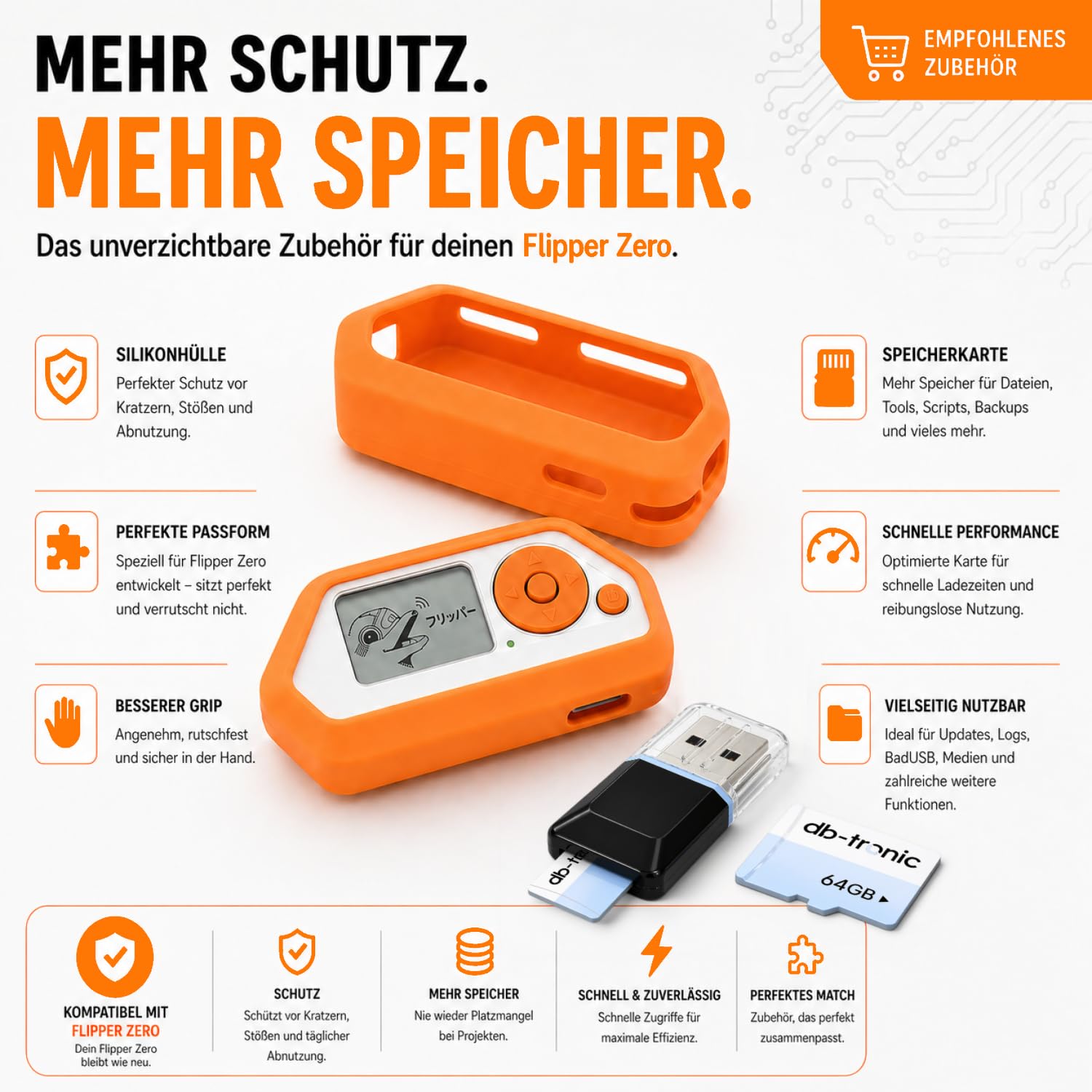 Flipper Zero Starter Full Set mit WiFi-Board, Silikonhülle, 64GB Speicherkarte und USB-Kartenleser