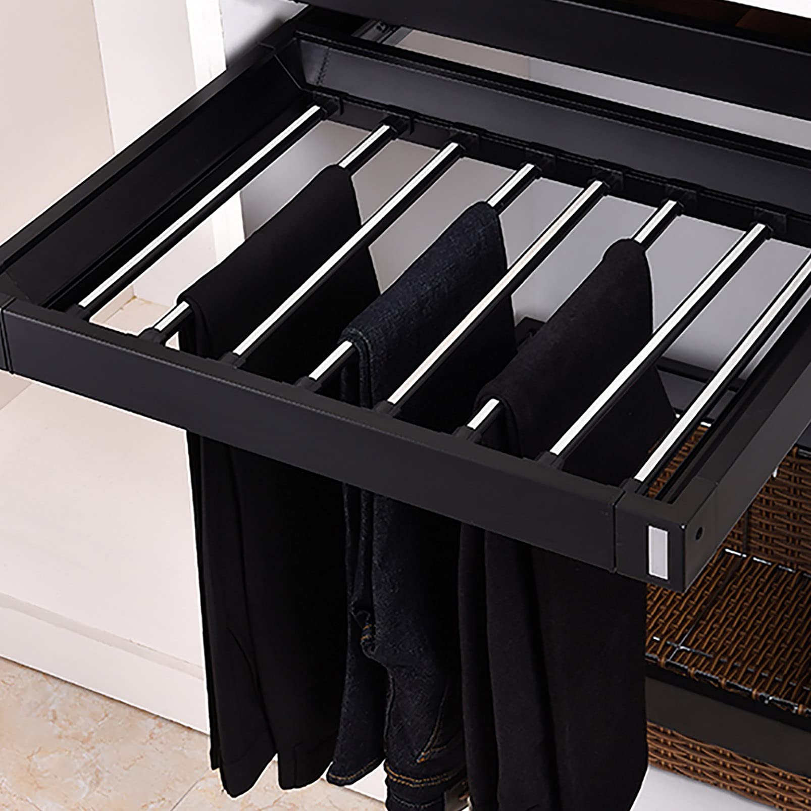 SWENEEN Pants Hangers,Pull Out Closet Pants,Cabinet Organizers Pants Rack Pant Hanger,For Clothing,Scarves,Neckties And Pants,Black-45-60cm