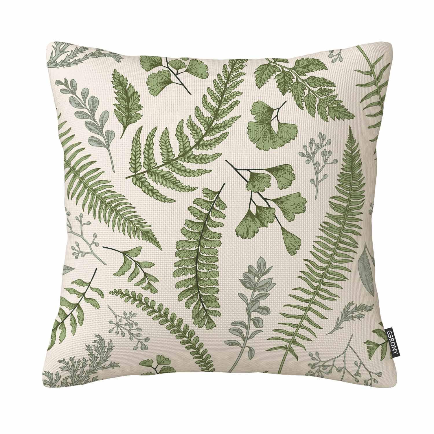 Gsrony Blue Throw Pillow Covers Green Leaf Floral Vintage Style Leaves Boxwood Seeded Eucalyptus Fern Pillow Case 18X18 Inches