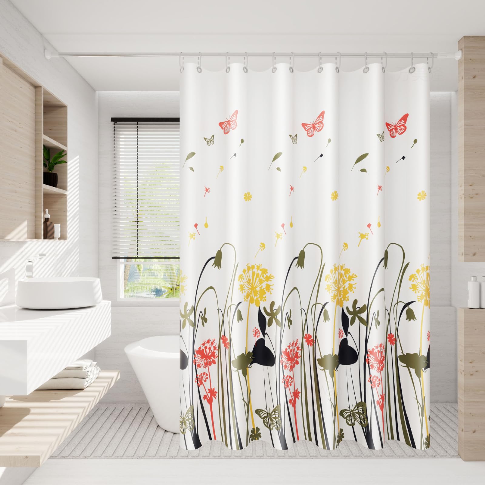 Rideau de douche 180x220 plantes vertes lavable pour douche et baignoire