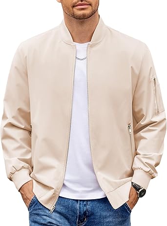 COOFANDY Men Bomber Jacket Lightweight Casual Windbreaker Zip Up Coat Fashion Stylish Fall Jackets with Pocket
