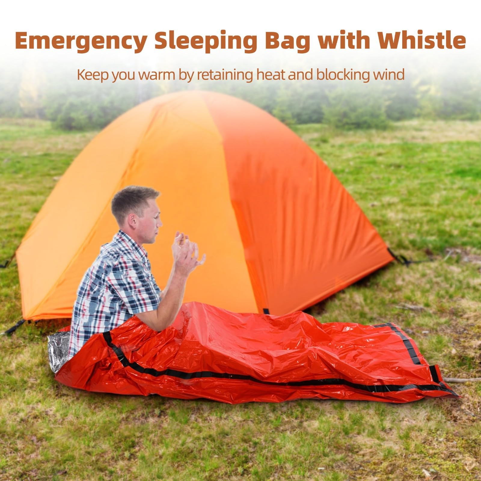Notfall-Schlafsäcke mit Pfeife, wasserdichter Überlebens-Bivwaksack für Outdoor-Abenteuer, leichtes Camping-Decken-Set