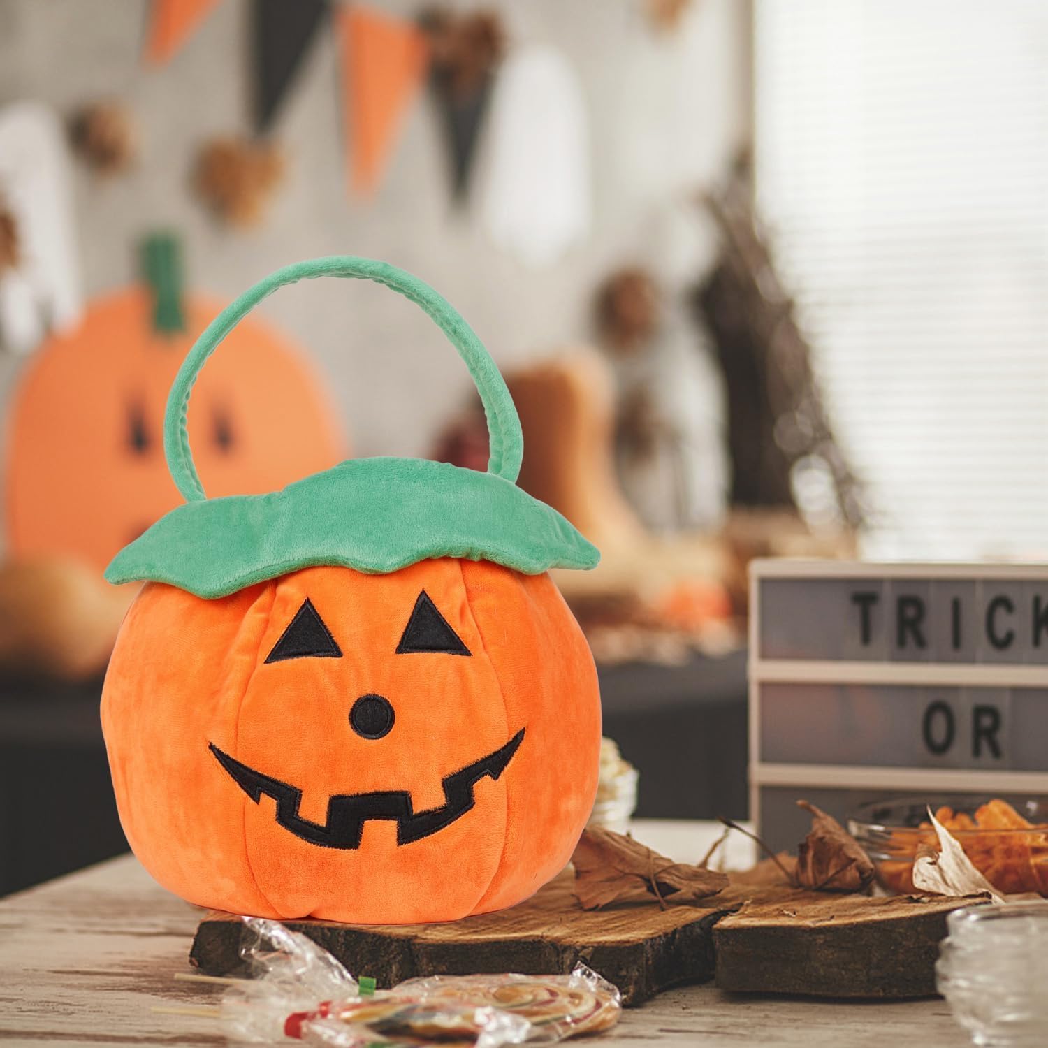 Halloween Trick or Treat Bags Orange Candy Bucket,12 * 10 inch Foldable Reusable Basket Gift for Party Supplies Pumpkin image 5