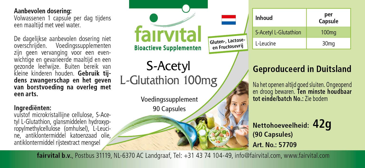 fairvital S-acetil L-glutatione, 90 capsule vegane, facili da deglutire, forma stabile di glutatione, elevata biodisponibilità, qualità testata e ad alto dosaggio, Made in Germany