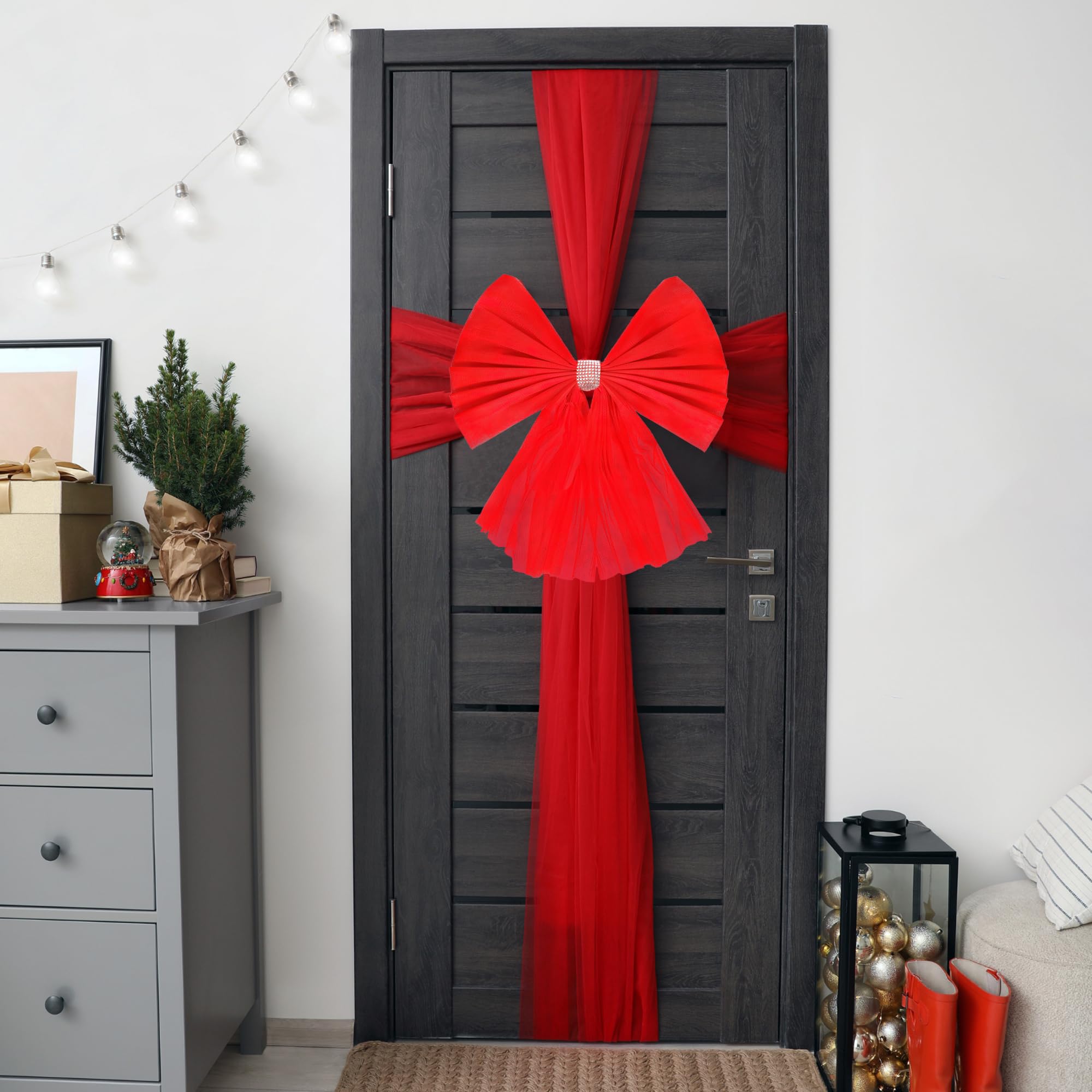 Redstar Red Star Giant Christmas Door Bow Kit Large Outdoor Christmas Decorations - Giant Front Door Bow With Diamante Detail - Large Outside Xmas Decorations For Front Porch