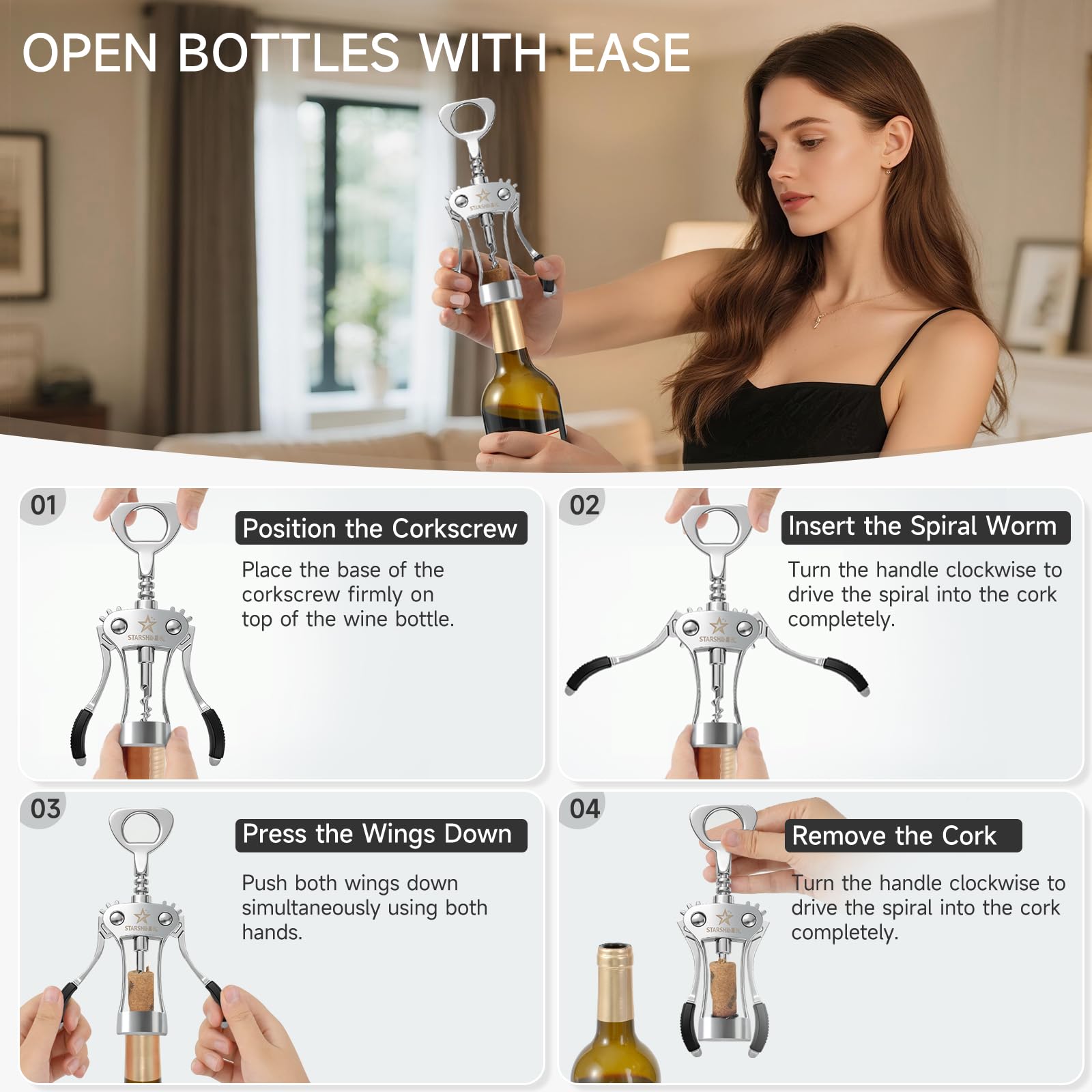 Premium Wing Corkscrew - Easy Wine Opener -5