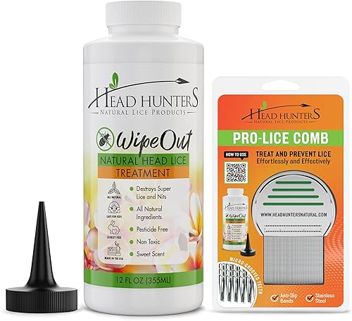 Head Hunters Wipeout Pro Head - Kit de tratamiento para piojos  Incluye peine de liendres y champú que mata huevos y piojos, para niños y adultos