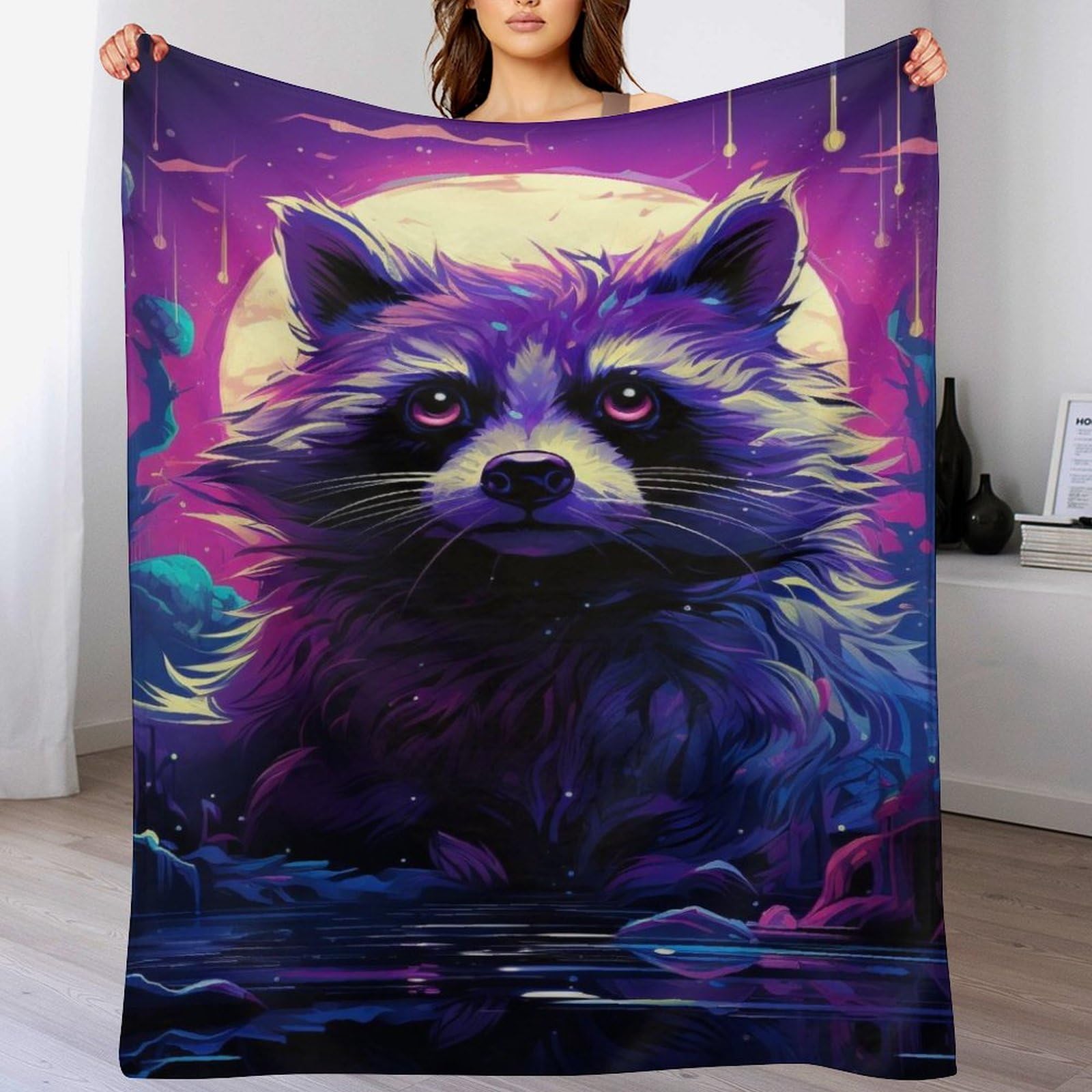 Couverture raton laveur flannel polaire, le cadeau idéal et doux pour équiper un canapé de séjour