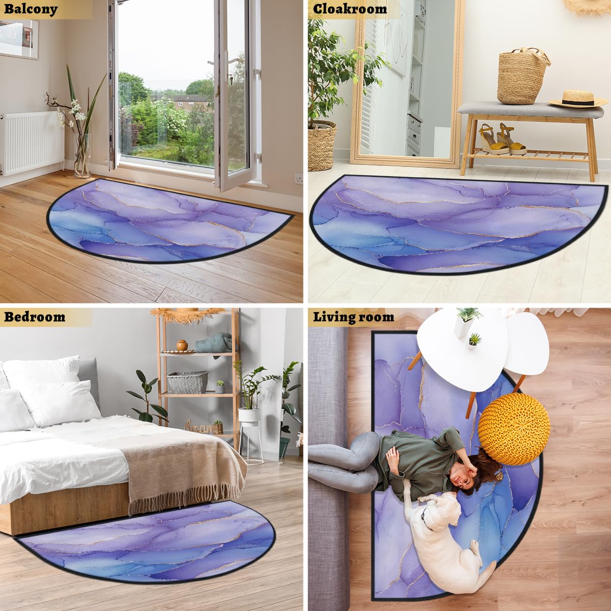 Mexpekil Paillasson demi-rond en forme de marbre avec demi-lune pour intérieur et extérieur - Lavable - Absorbant - Attrape la saleté - 100 x 160 cm