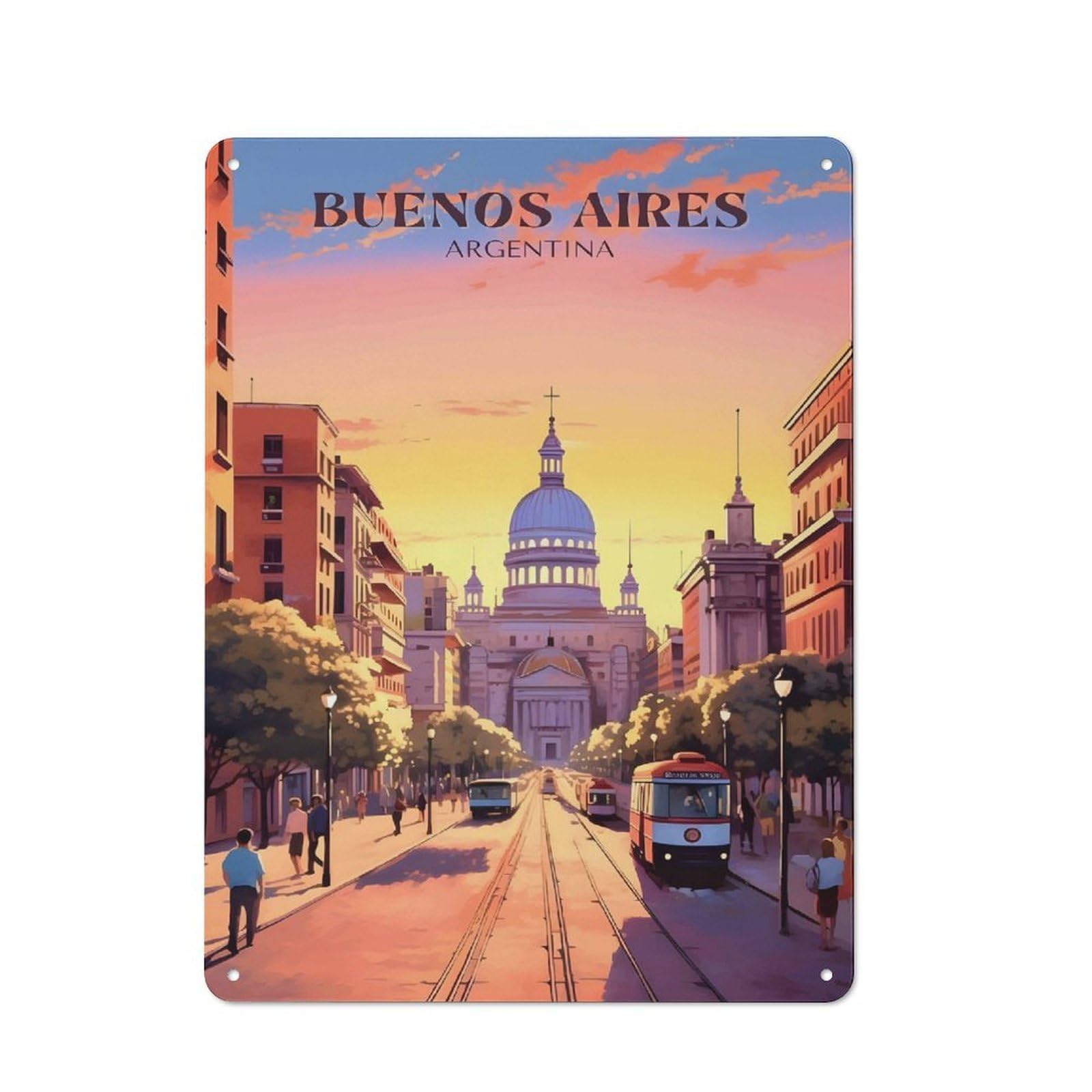 Junmoney Style-16 Buenos Aires Cityscape Metal Wall Sign 40X30cm, Rustic Decor For Workshop Wall, For Vintage Wall Decor Fans, For Themed Room Decoration