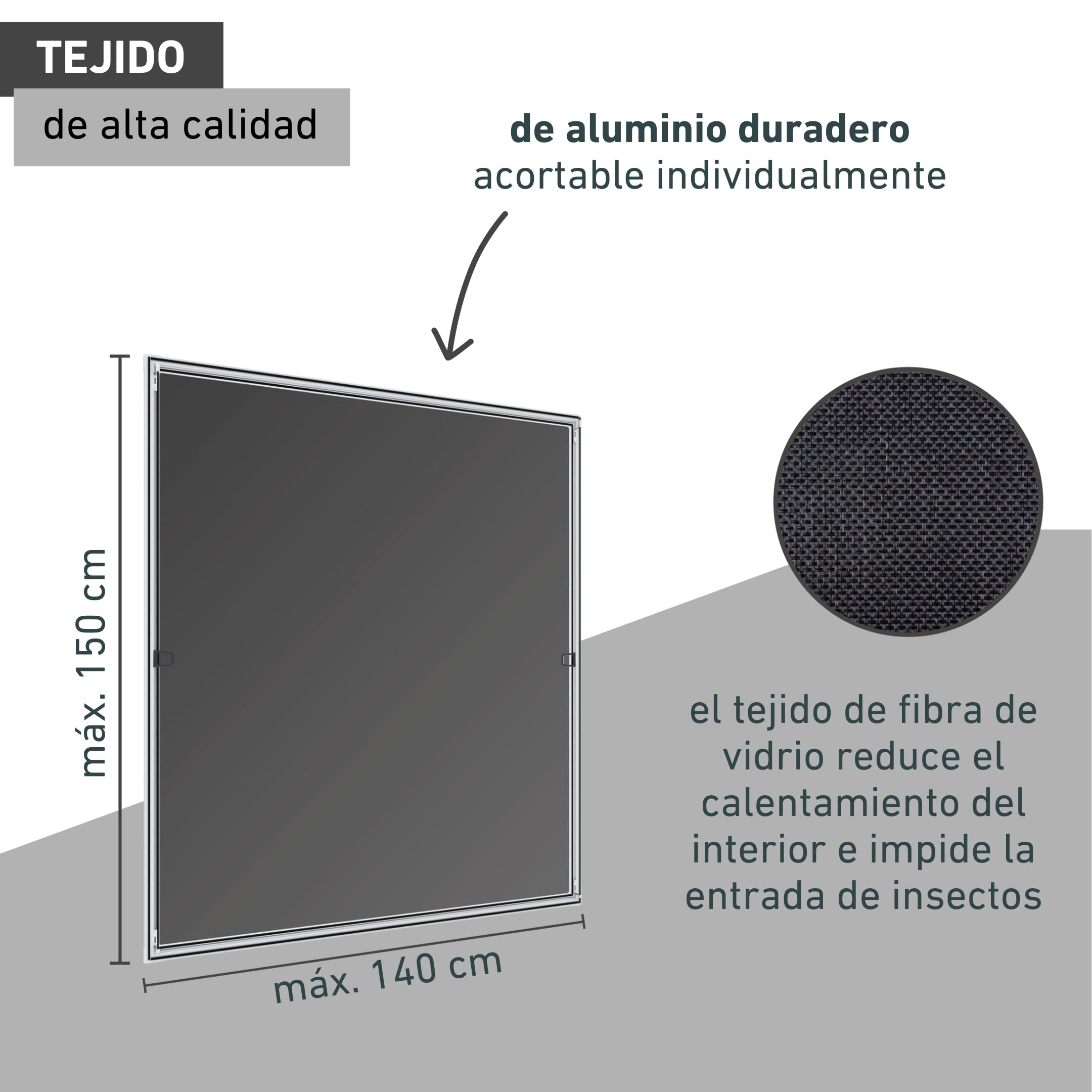 Windhager Mosquitera y Marco de protección Solar, Reduce la luz Solar, mosquitera, Marco de Aluminio para Ventanas, Kit de Montaje 140 x 150 cm, Color Blanco, 03286