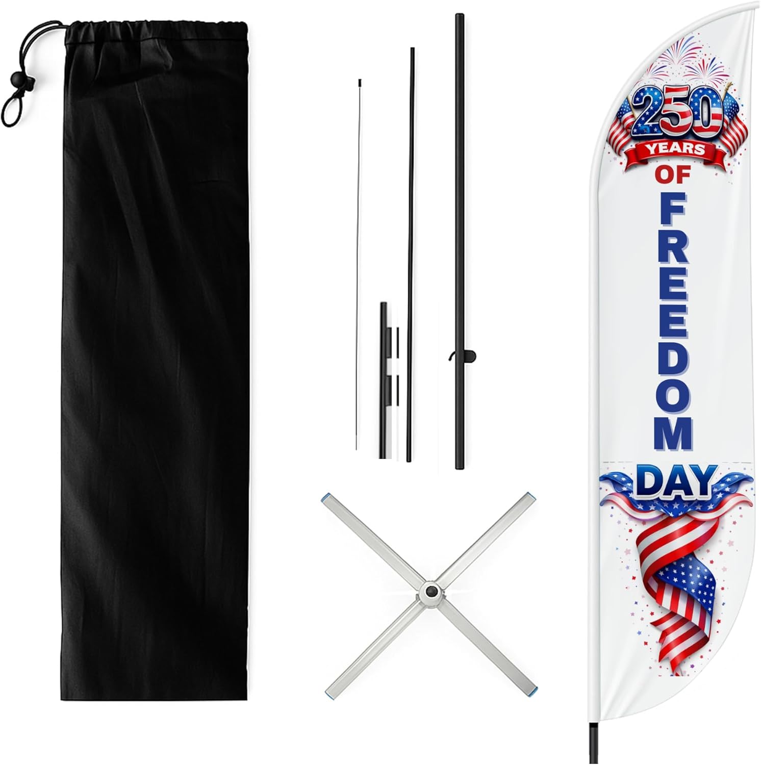 250th Anniversary of USA Independence Feather Flag Only by DreamController | Outdoor Business Advertising Tall Flag | Weather-Resistant Knitted Swooper Display | HD Print | Made in USA (Flag Only)