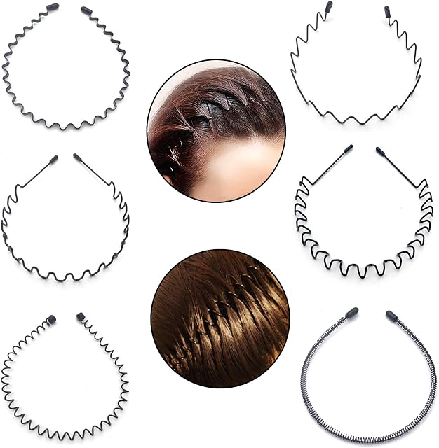 6 Pcs Hair Bands, Black Metal Headbands, Women Men Hairbands, Hair Hoops Toothed Spring Wavy, Sports Kids Girls Boys Hair Accessory Head Bands