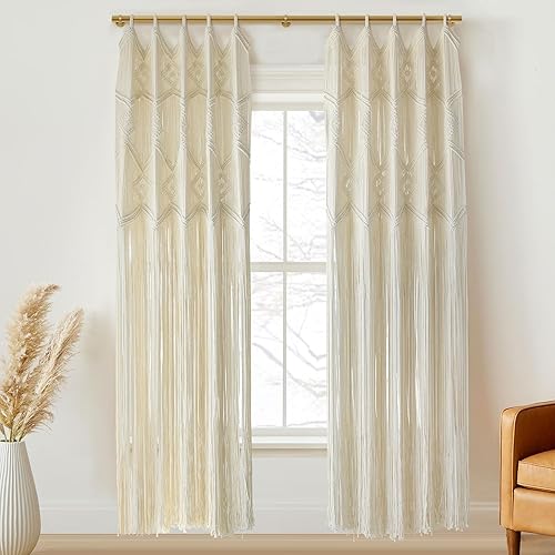 IOWER Cortinas de macramé, 2 paneles de 50 pulgadas de ancho x 75 pulgadas de largo, cortinas bohemias de macramé para decoración de boda, telón de