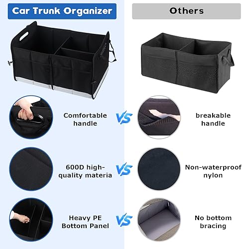 Miniatura 3 de Organizador de maletero de automóvil, 72 L de gran capacidad, impermeable, almacenamiento automático con tiras inferiores antideslizantes,