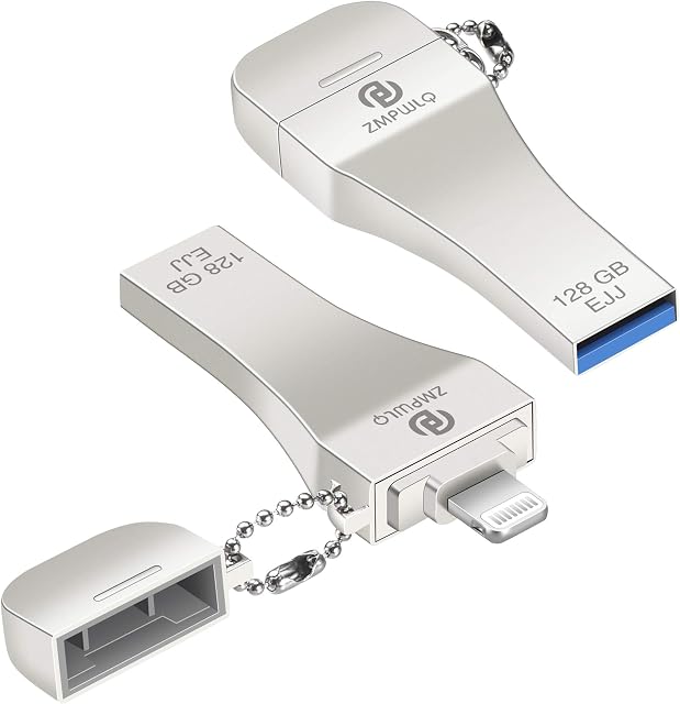 Apple MFi Certified 128GB iPhone-Jump-Drive Photo-Mobile-Stick Automatic-Photo-Stick Picture Back Up Stick USB Flash Drive iPhone Thumb Drive Backup Memory Sticks Picture iPhone Photo Storage Devices