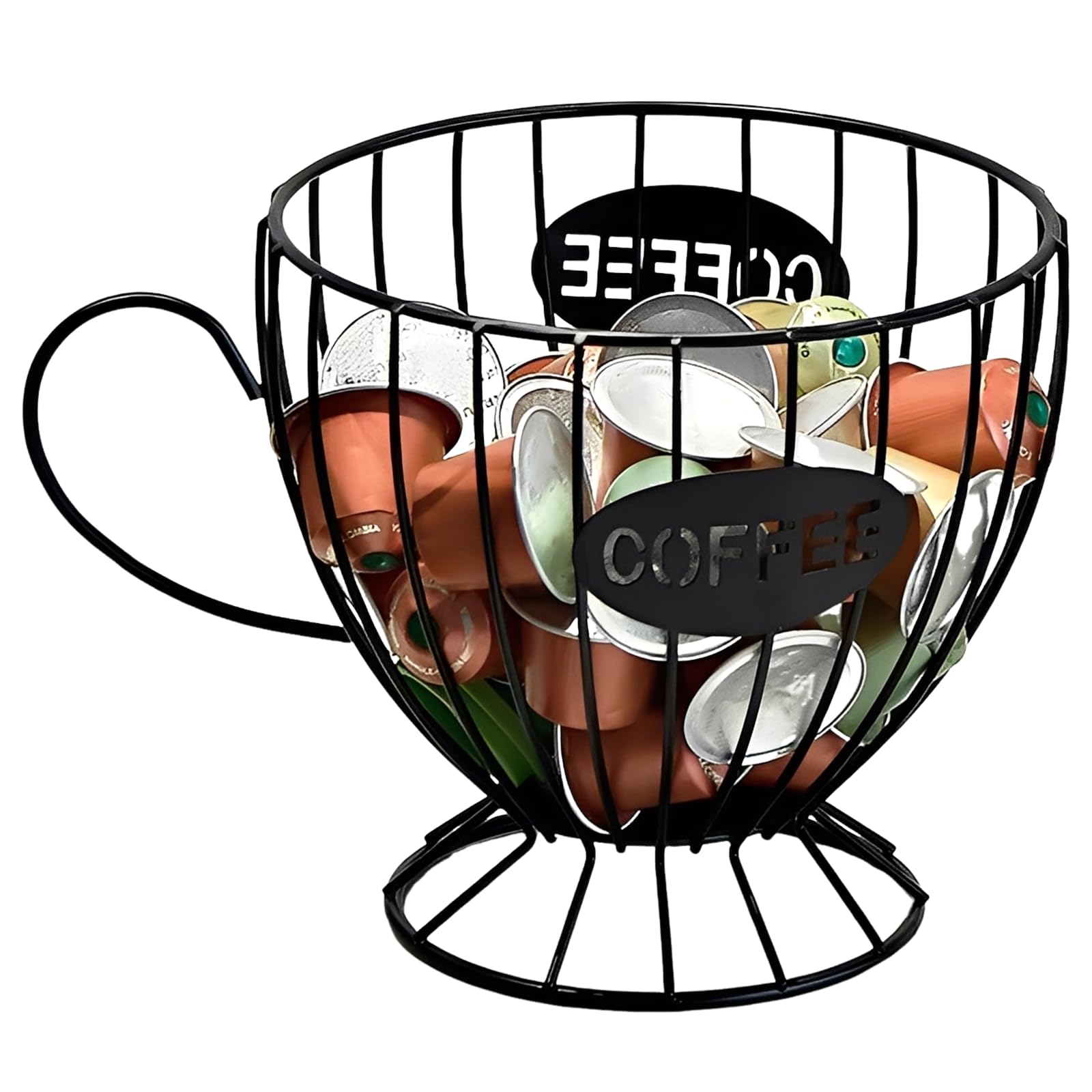 Qknosm Black Coffee Pod Holder, Large Capacity Coffee Pod Basket Metal Wire Capsule Storage Basket Sturdy Espresso Capsule K Cup Holder For Kitchen Counter Tea Station Office